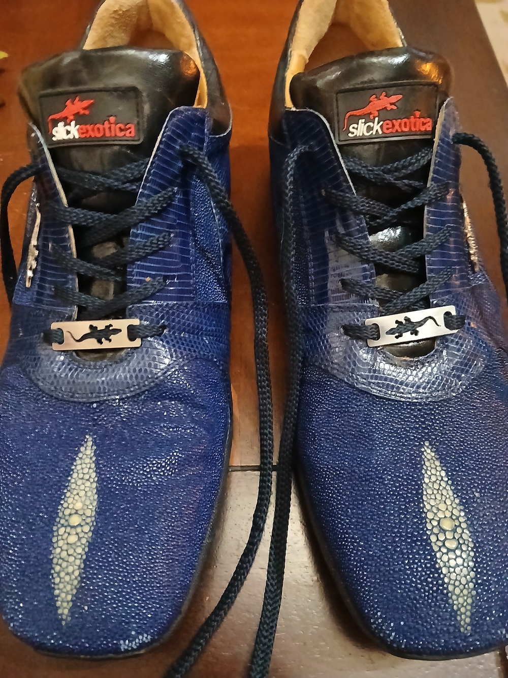 Men’s Blue Textured Lace-Up Luxury Sneakers By Slick Exotica Size 8 Lizard